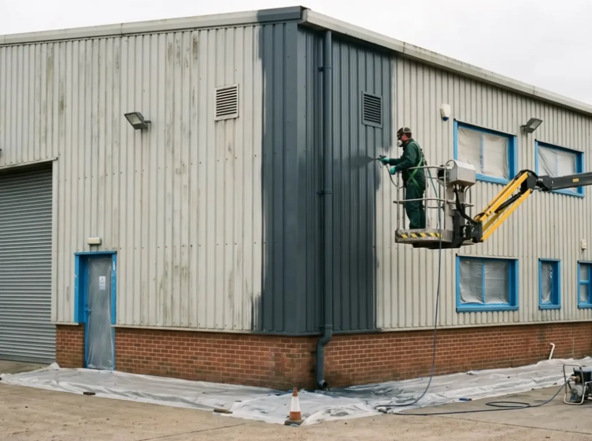 FarmShield operative applying protective coating to metal cladding